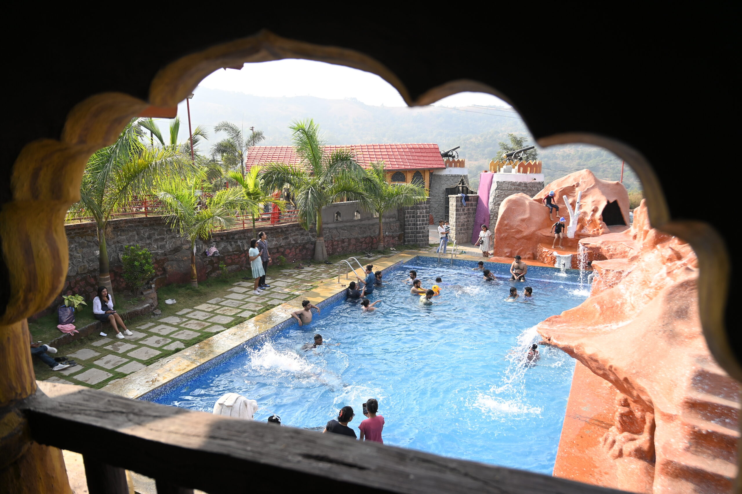 Waterfall swimming pool